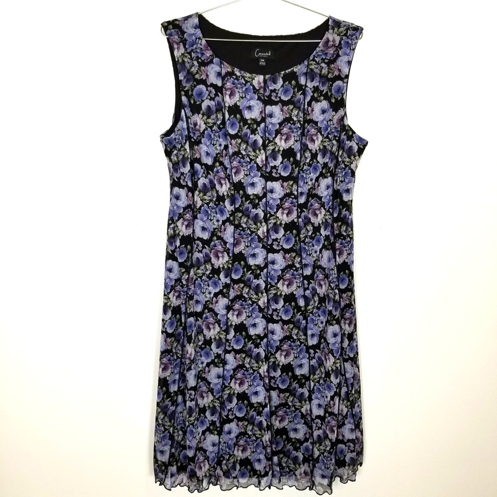 Connected Apparel Women  Floral Sleeveless Chiffon Dress Sz 18W Blue Black Lined